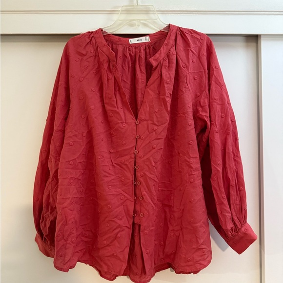 Mango Spotty Embroidered Balloon Sleeve Blouse - Picture 1 of 5